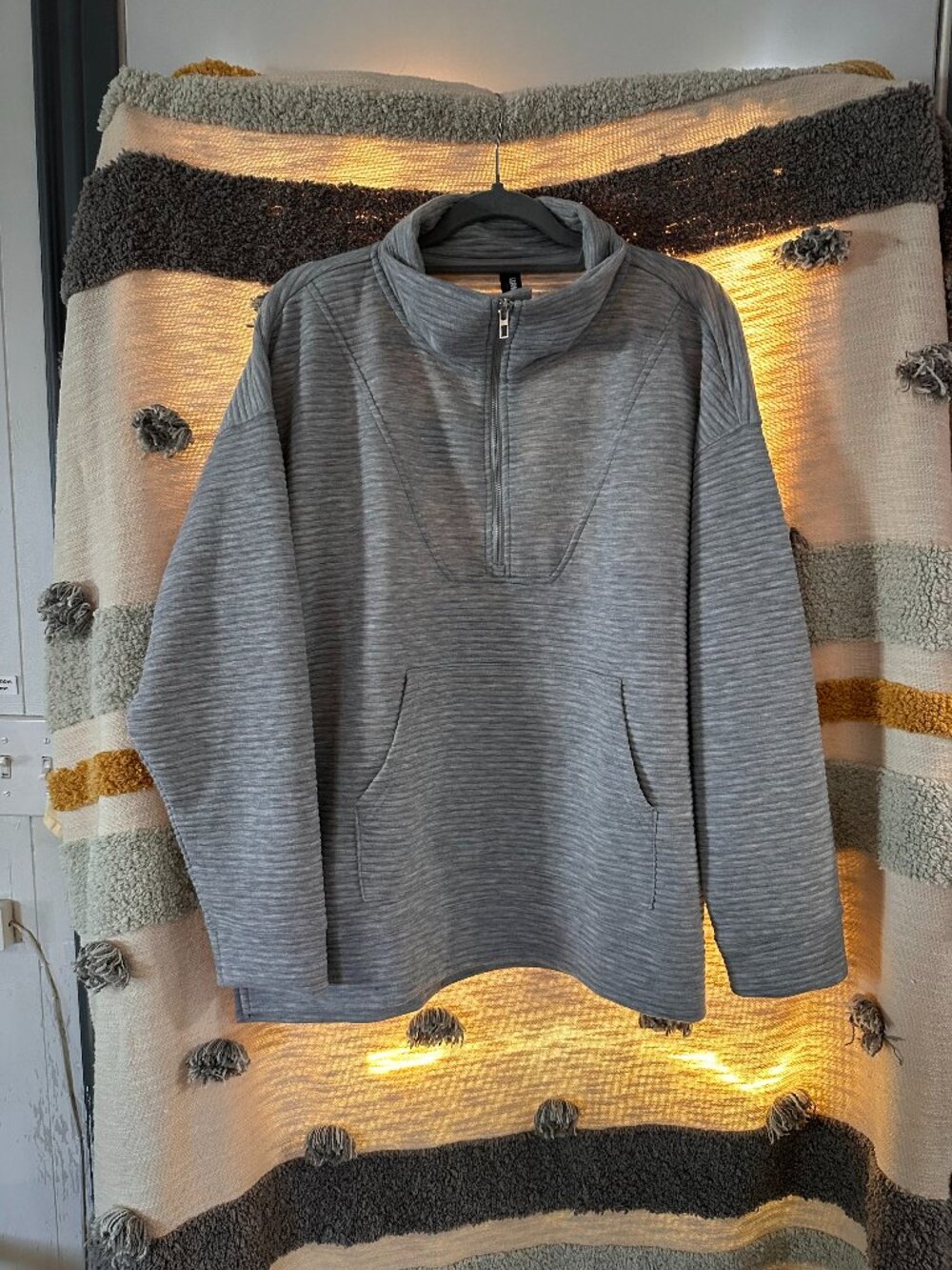 Kirkland Signature Ribbed Quarter-Zip Pullover - Heather Grey XXL